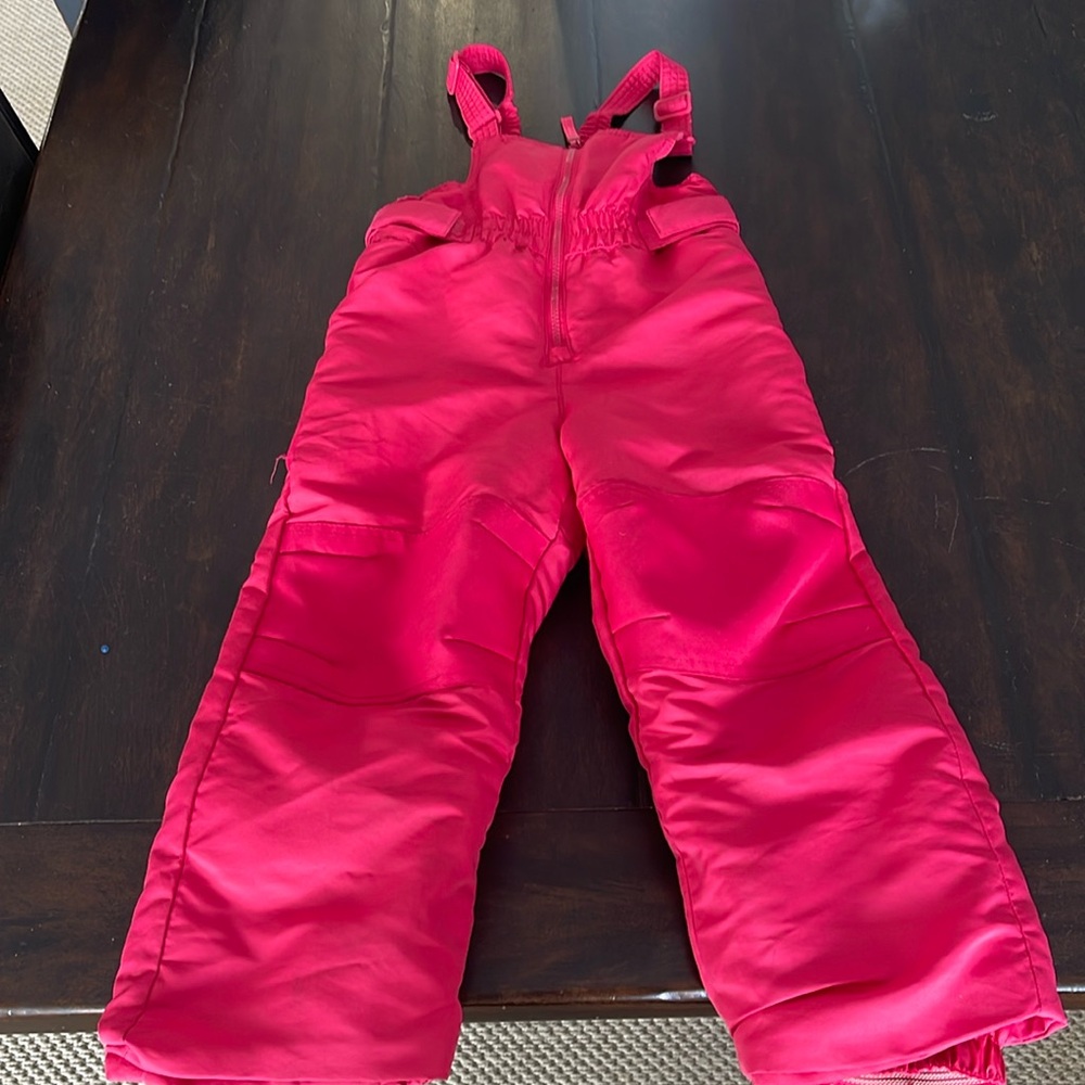 Girls pink snow bibs